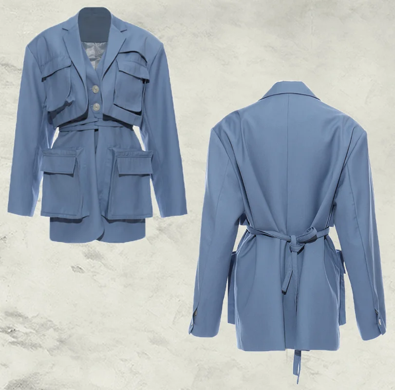 Blue Blazer Women Big Pocket Split Joint Jacket New Label Long Sleeve High Waist Lace Up Loose Style Suit Female Clothing
Blue Blazer Women Big Pocket Split Joint Jacket New Label Long Sleeve High Waist Lace Up Loose Style Suit Female Clothing