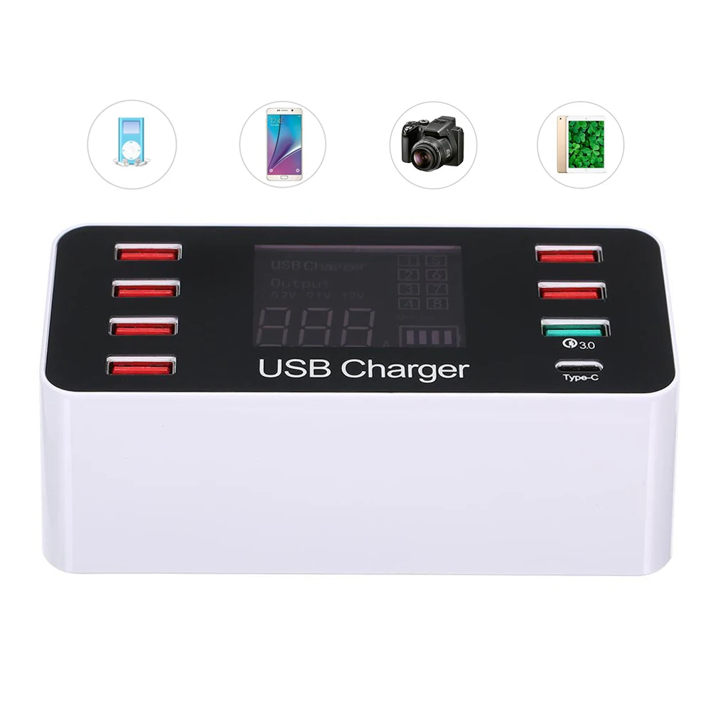 5V/8A Multiple Ports USB Charger Desktop Charging Station Hub Type C Quick Charge 3.0 LCD Display Mobile Phone | Мобильные телефоны