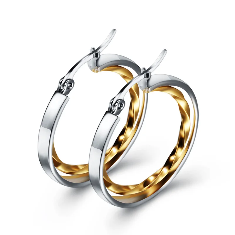 1 Pair Double Layer Titanium Steel 28mm Round Hoop Earrings for Women Charm Jewelry 
1 Pair Double Layer Titanium Steel 28mm Round Hoop Earrings for Women Charm Jewelry