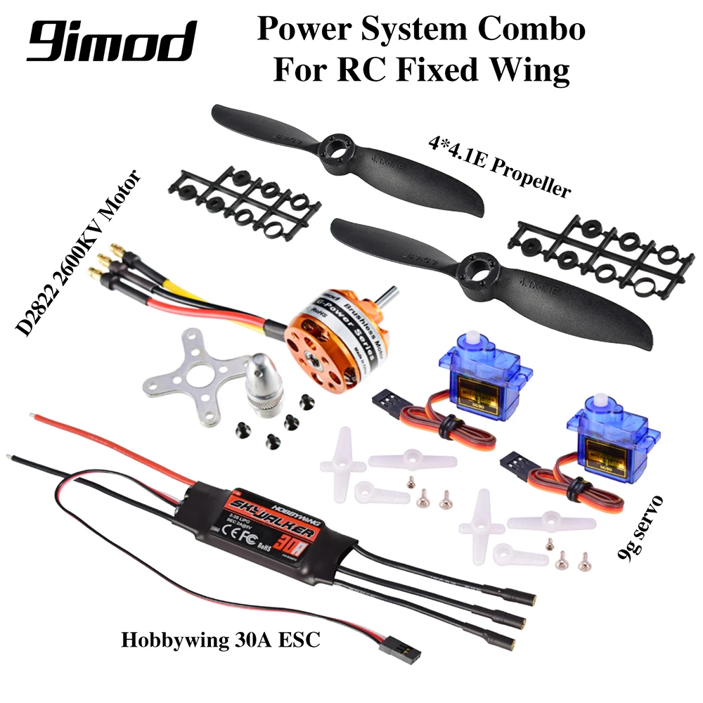 Good Sale Hobbywing 30A ESC 9imod D2822 2600KV Brushless Motor 9G Servo 4.1*4.1E Propeller Power System RC Fixed Wing Part
Good Sale Hobbywing 30A ESC 9imod D2822 2600KV Brushless Motor 9G Servo 4.1*4.1E Propeller Power System RC Fixed Wing Part