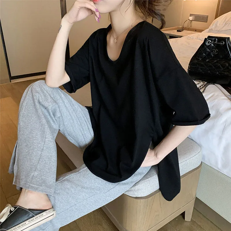 New Style Irregularly Split Mid-Length Cotton T-Shirt Short-Sleeved Ladies Blouse Korean Version Loose Large Size Summer
New Style Irregularly Split Mid-Length Cotton T-Shirt Short-Sleeved Ladies Blouse Korean Version Loose Large Size Summer