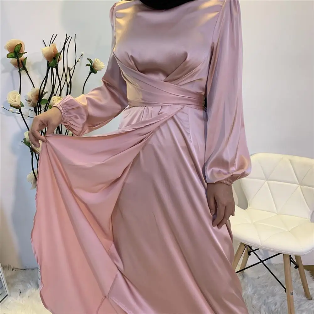 Eid Satin Abaya Dress Muslim Women Solid Color Wrap Front Long Sleeve Ruffles Long Maxi Dress Summer Dubai Turk Modest Wear
Eid Satin Abaya Dress Muslim Women Solid Color Wrap Front Long Sleeve Ruffles Long Maxi Dress Summer Dubai Turk Modest Wear