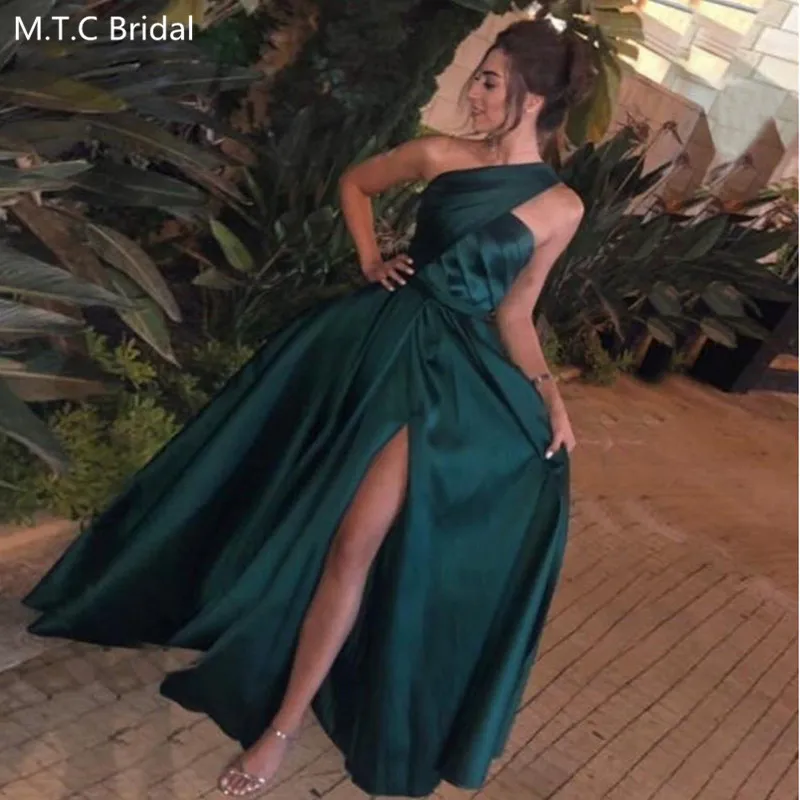 Dark Green One Shoulder Sexy Prom Dresses With Slit Pleat Satin A Line Middle East Long Women Wedding Guest Dress Plus Size
Dark Green One Shoulder Sexy Prom Dresses With Slit Pleat Satin A Line Middle East Long Women Wedding Guest Dress Plus Size