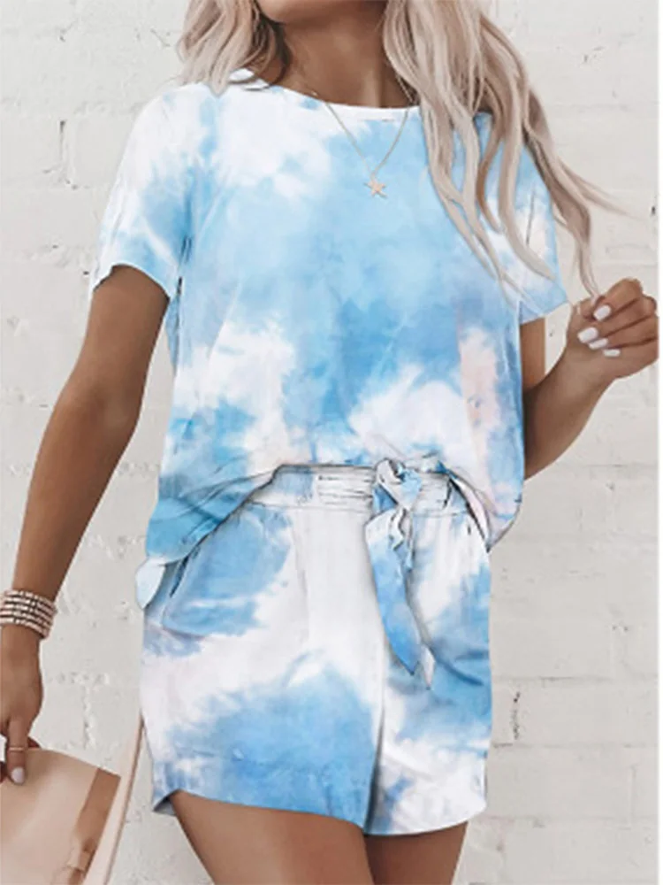 2021 summer hot sale tie-dye printed short-sleeved shorts T-shirt women's suit pajamas
2021 summer hot sale tie-dye printed short-sleeved shorts T-shirt women's suit pajamas