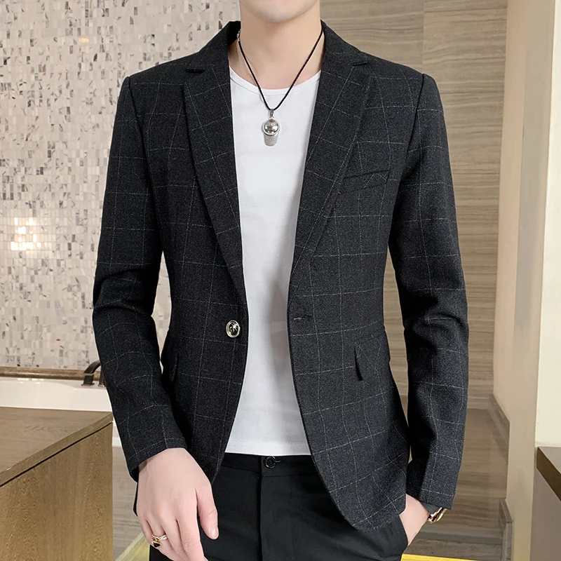 Autumn Korean Fashion Plaid Men Blazers Slim Fit Casual Business Suit Jacket one Buckle Wedding Social Dress Coat Men Clothing
Autumn Korean Fashion Plaid Men Blazers Slim Fit Casual Business Suit Jacket one Buckle Wedding Social Dress Coat Men Clothing