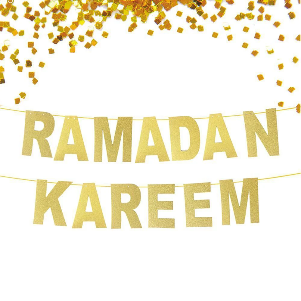 Новый 1 шт. сделай сам Рамадана Kareem Золотой флаг с надписью для домашней вечеринки