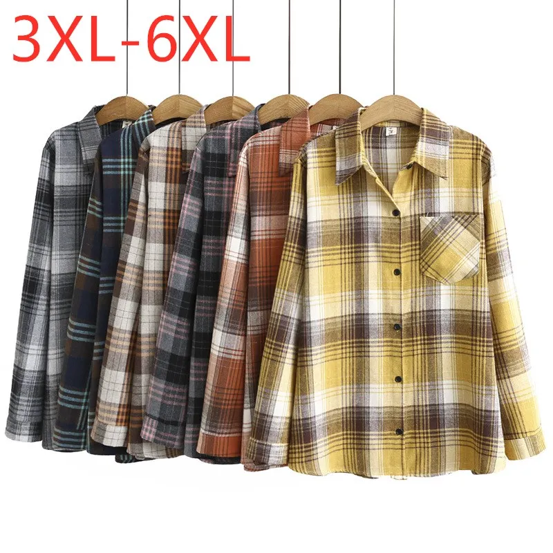 New ladies autumn winter plus size tops for women large blouse long sleeve loose cotton blue yellow plaid shirt 3XL 4XL 5XL 6XL
New ladies autumn winter plus size tops for women large blouse long sleeve loose cotton blue yellow plaid shirt 3XL 4XL 5XL 6XL