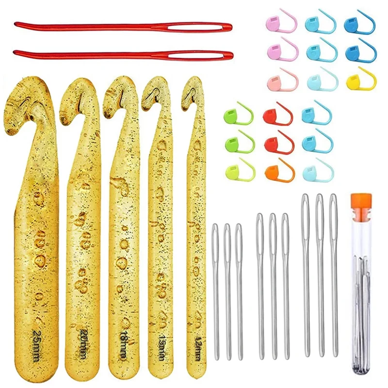 KAOBUY 36PCS Huge Crochet Hook Set Large Eye Blunt Needles Large Size Yarn Crochet Hooks Needles With 20 Stitch Markers
KAOBUY 36PCS Huge Crochet Hook Set Large Eye Blunt Needles Large Size Yarn Crochet Hooks Needles With 20 Stitch Markers