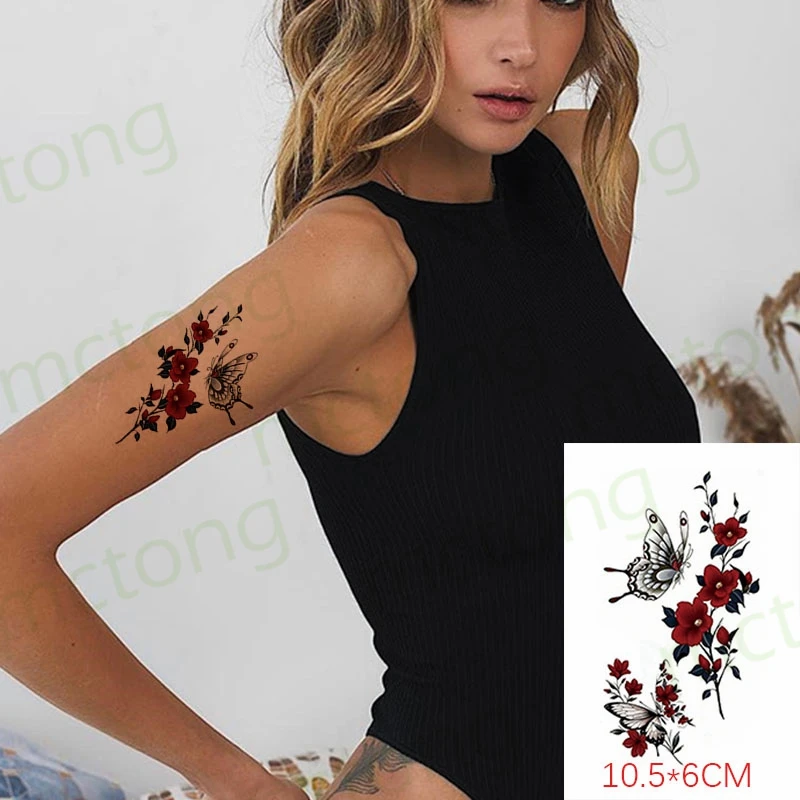 Waterproof Temporary Tattoo Sticker Red Flower Butterfly Sexy Body Art Flash Tattoo Fake Tattoo For Women Men 10.5*6cm
Waterproof Temporary Tattoo Sticker Red Flower Butterfly Sexy Body Art Flash Tattoo Fake Tattoo For Women Men 10.5*6cm