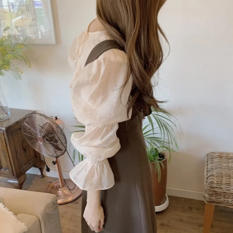 Douce Longue Lanterne Manches Chemisier femme Decontracte Vintage Solide O-cou Lache Mince Maille Filles Chemise Streetwear 2021
Douce Longue Lanterne Manches Chemisier femme Decontracte Vintage Solide O-cou Lache Mince Maille Filles Chemise Streetwear 2021