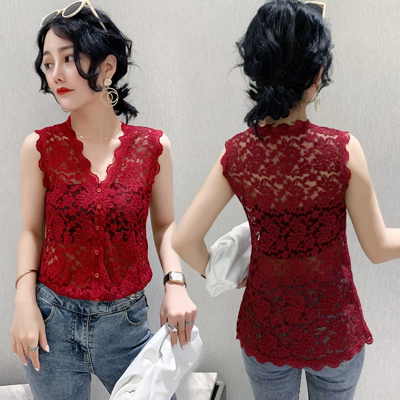 2021 Spring and Summer Sexy V-neck Sleeveless Embroidery Lace Shirt Fashion Solid Hollow Out Slim Wild Vest Women's Shirts 9891
2021 Spring and Summer Sexy V-neck Sleeveless Embroidery Lace Shirt Fashion Solid Hollow Out Slim Wild Vest Women's Shirts 9891