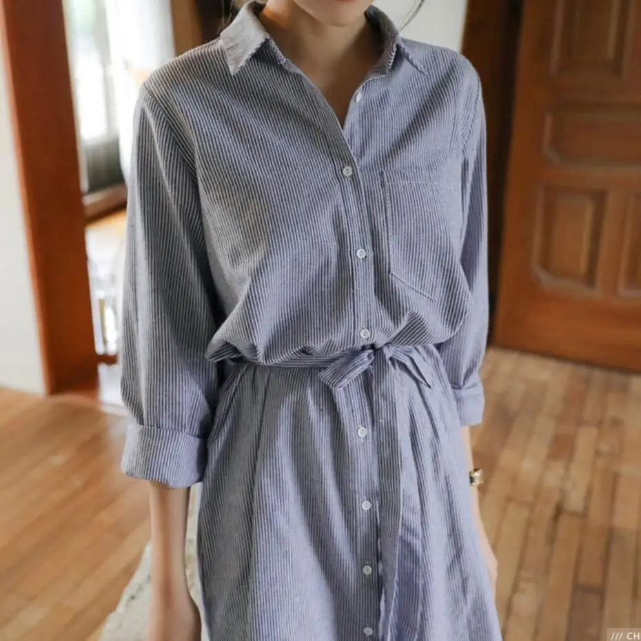 Autumn Women New Fashion Mid-length Dress Lace Up Striped Print Long Sleeve Dress Vestido Feminino
Autumn Women New Fashion Mid-length Dress Lace Up Striped Print Long Sleeve Dress Vestido Feminino