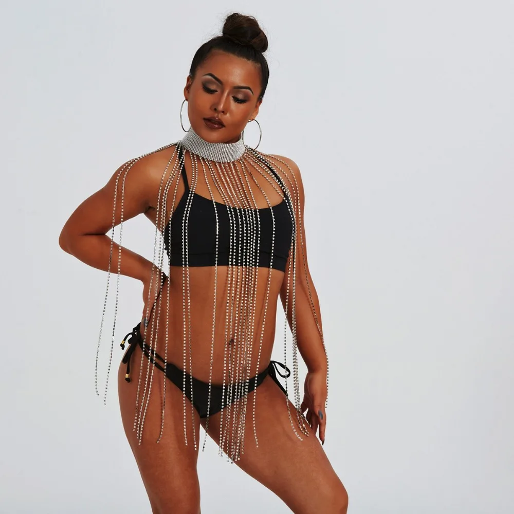 New Halter Shiny Rhinestone Tassels Necklace Statement Long Party Club Cloak Decroative Sexy Bib Necklace For Women 
New Halter Shiny Rhinestone Tassels Necklace Statement Long Party Club Cloak Decroative Sexy Bib Necklace For Women
