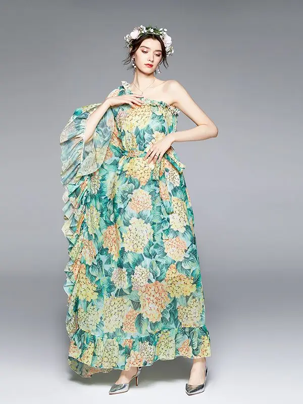 2021 Summer Women Off Shoulder Ruffles Loose Chiffon Dress Runway Flare Sleeve Floral Print Elegant Boho Long Dress N61888
2021 Summer Women Off Shoulder Ruffles Loose Chiffon Dress Runway Flare Sleeve Floral Print Elegant Boho Long Dress N61888