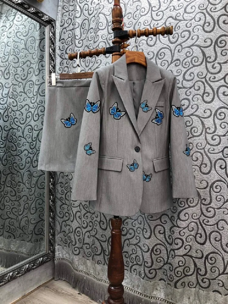 Winter 2021 Autumn Fashion Blazer Sets & Suits Women Butterfly Embroidery Grey Blazer Coat+ Solid Pencil Skirt Sets Work 2pcs 
Winter 2021 Autumn Fashion Blazer Sets & Suits Women Butterfly Embroidery Grey Blazer Coat+ Solid Pencil Skirt Sets Work 2pcs