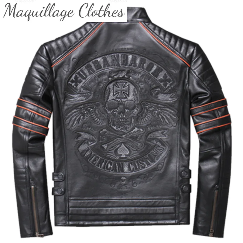 2021 Men's Genuine Leather Jackets Skull Embroidery Cowhide Motorcycle Jackets Brand Autumn Coat for Male
2021 Men's Genuine Leather Jackets Skull Embroidery Cowhide Motorcycle Jackets Brand Autumn Coat for Male