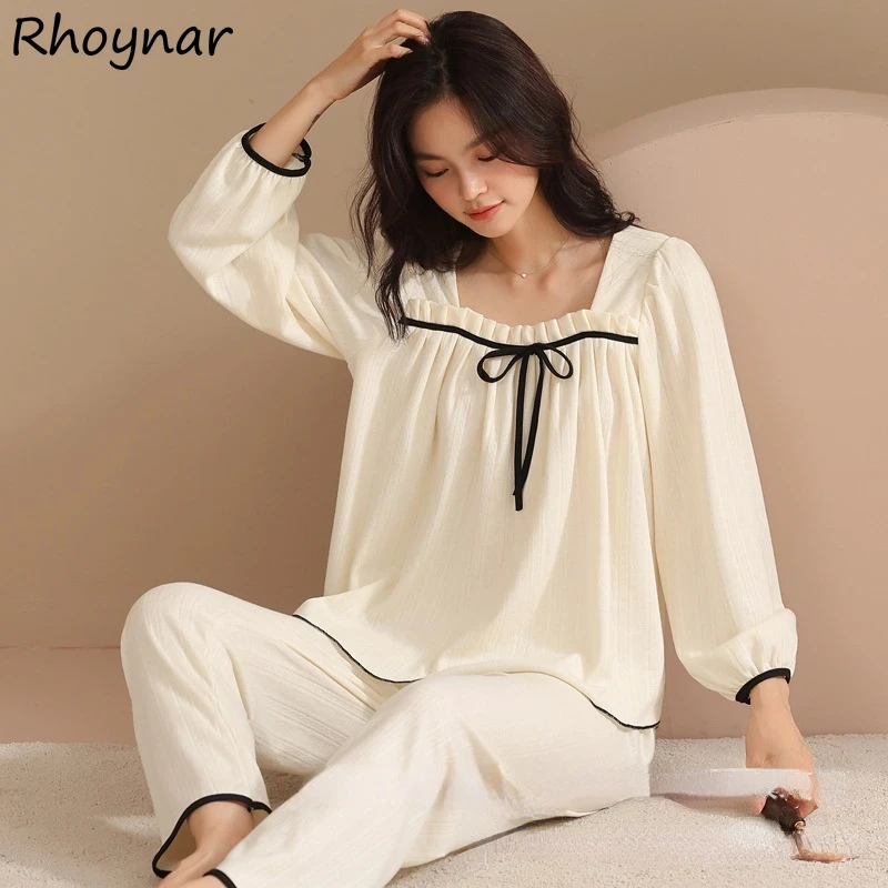 Pajama Sets Women Loose Cozy All-match Solid Bowknot Square Collar Fashion Sleepwear Vintage Tender Casual Homewear Daily Ins
Pajama Sets Women Loose Cozy All-match Solid Bowknot Square Collar Fashion Sleepwear Vintage Tender Casual Homewear Daily Ins