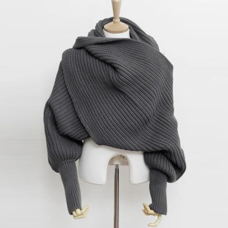 

Европейский стиль, зимний женский длинный шарф с рукавами, шерстяные вязаные шарфы для женщин, плотная теплая Повседневная шаль высокого ка...