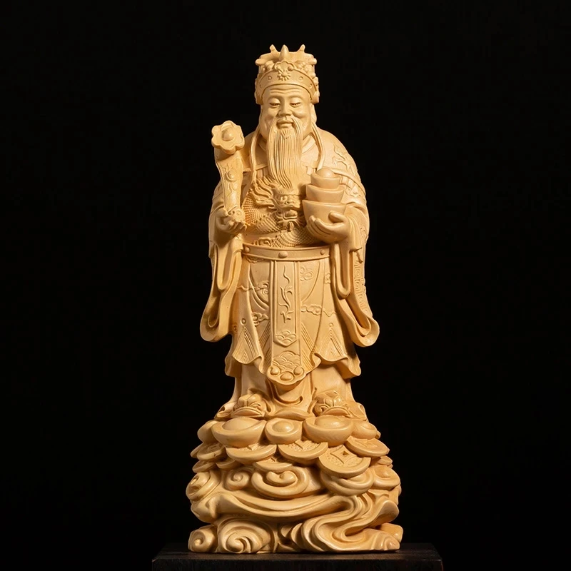 

CCZHIDAO God of Wealth is Coming 20CM Chinese Boxwood Solid Wood Feng Shui Sculpture Home Decoration Collection