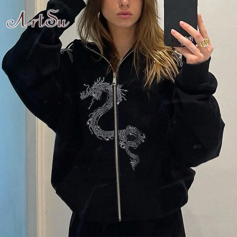 ArtSu Oversized Sweatshirts Y2K Clothes Fall Dragon Rhinestone Streetwear Zip Up Hoodie Hooded Women Long Sleeve Tops Hoodies
ArtSu Oversized Sweatshirts Y2K Clothes Fall Dragon Rhinestone Streetwear Zip Up Hoodie Hooded Women Long Sleeve Tops Hoodies
