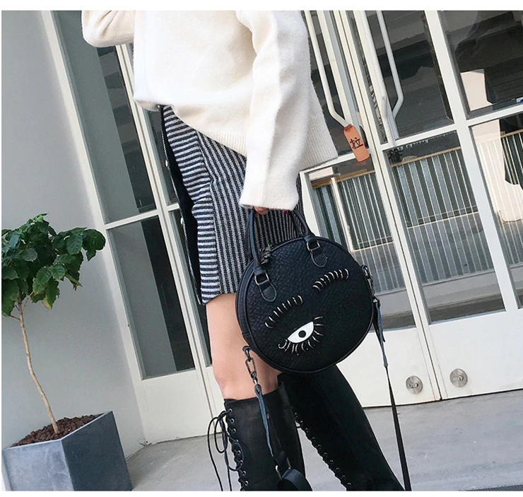 Women Vegan Leather Eye Rings Stylish Handbag Female High Street Fashion Artificial Leather Black Circular Shape Messenger Bag
Women Vegan Leather Eye Rings Stylish Handbag Female High Street Fashion Artificial Leather Black Circular Shape Messenger Bag