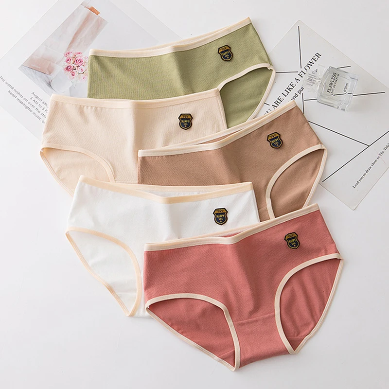 

Q Ladies Briefs Breathable Elastic Women Cotton Pure Color Underpants Mid-Rise Panties Trackless Underwear