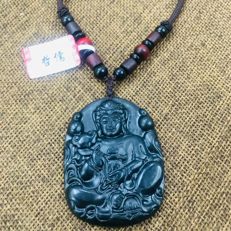 Natural black stone Hand-carved black lotus Guanyin pendant necklace Men and women sweater chain
Natural black stone Hand-carved black lotus Guanyin pendant necklace Men and women sweater chain