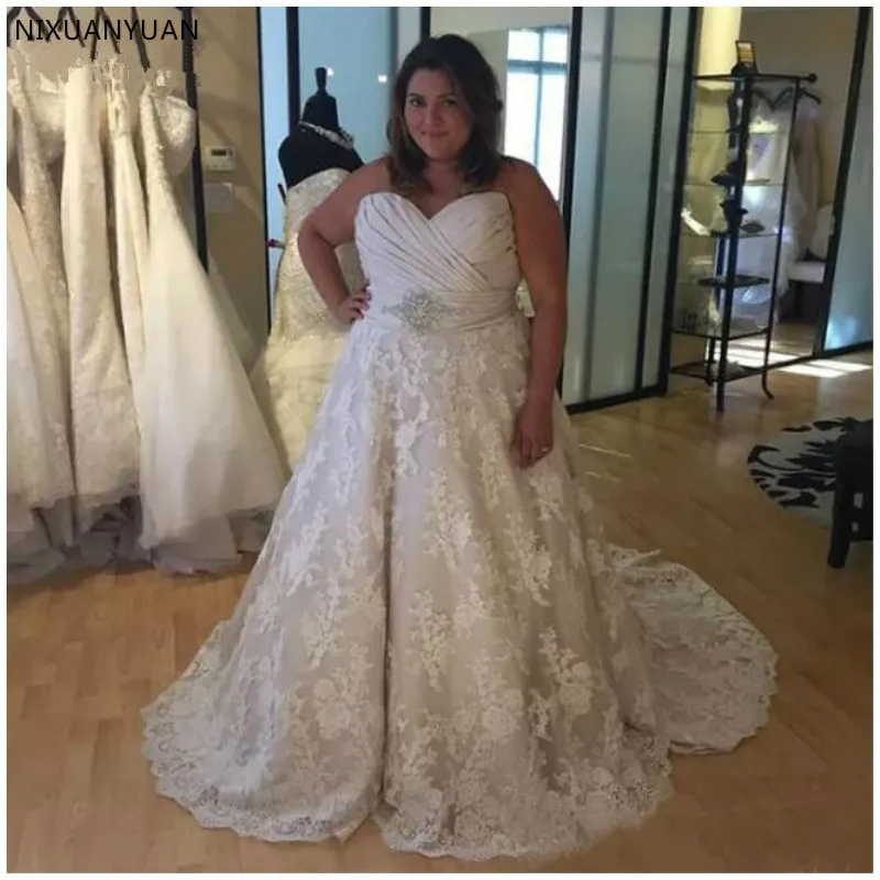 Custom Made Plus Size A Line Wedding Dresses Sweetheart Neck Ruched Beaded Sash Bridal Gowns Lace Robe De Mariee
Custom Made Plus Size A Line Wedding Dresses Sweetheart Neck Ruched Beaded Sash Bridal Gowns Lace Robe De Mariee