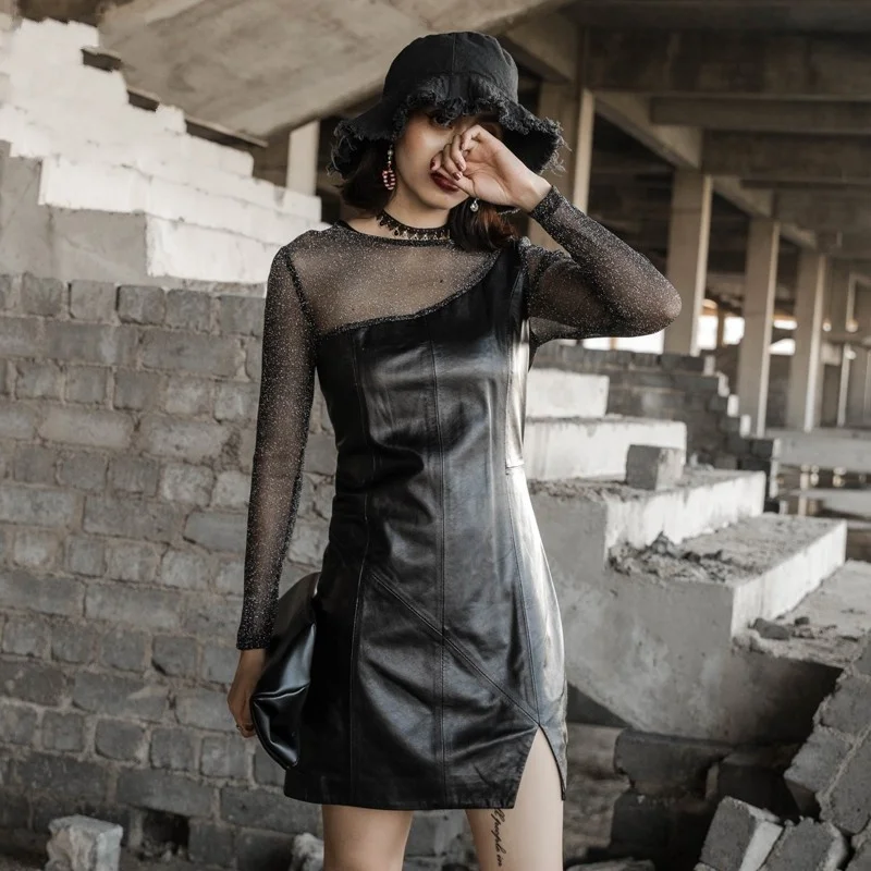 Genuine lambskin leather dress, ladies'leather sheepskin dress, fair, spring, long sleeve, sexy lace, club party dress
Genuine lambskin leather dress, ladies'leather sheepskin dress, fair, spring, long sleeve, sexy lace, club party dress