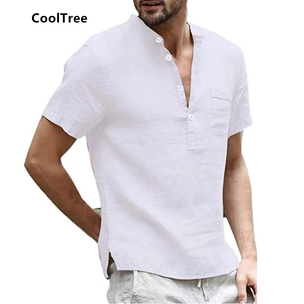 CoolTree Men Cotton linen T-Shirts Summer Breathable Solid color Short sleeve T Shirts Male Buttoned half-placket Casual Tees
CoolTree Men Cotton linen T-Shirts Summer Breathable Solid color Short sleeve T Shirts Male Buttoned half-placket Casual Tees