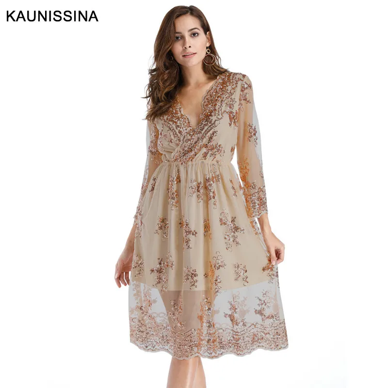 KAUNISSINA Sequins Party Gown Cocktail Dress V-Neck 3/4 Sleeve Knee Length A Line Celebrity Banquet Dresses Gold Black
KAUNISSINA Sequins Party Gown Cocktail Dress V-Neck 3/4 Sleeve Knee Length A Line Celebrity Banquet Dresses Gold Black