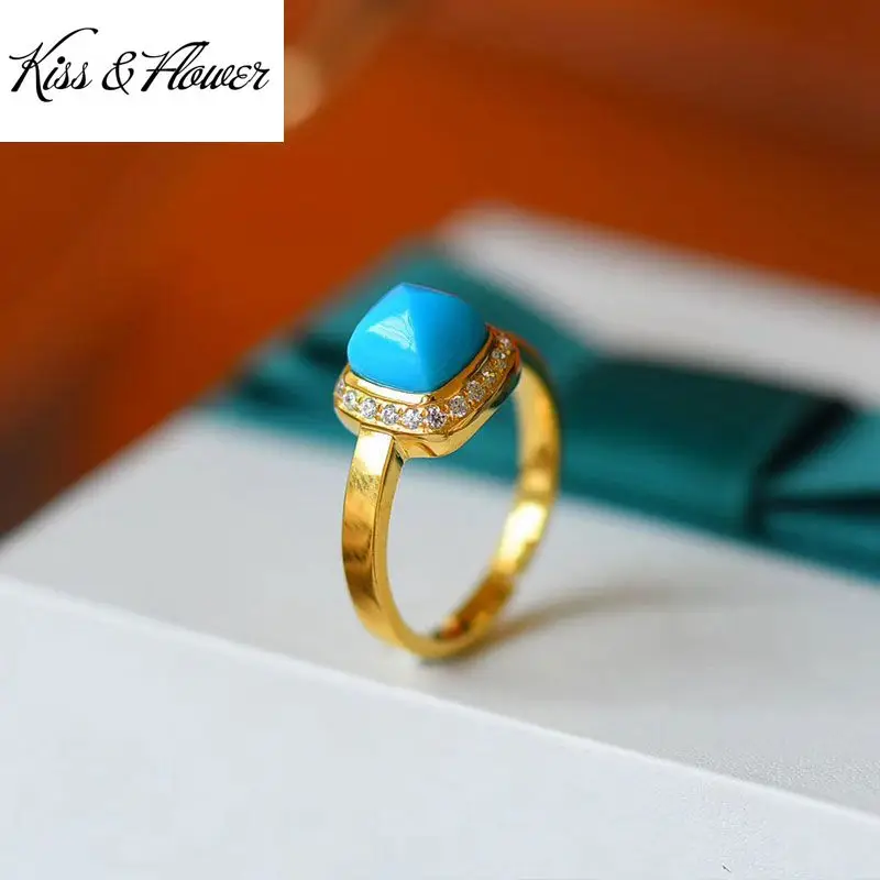 KISS&FLOWER RI134 Fine Jewelry Wholesale Fashion Woman Girl Birthday Wedding Gift Vintage Turquoise 24KT Gold Resizable Ring
KISS&FLOWER RI134 Fine Jewelry Wholesale Fashion Woman Girl Birthday Wedding Gift Vintage Turquoise 24KT Gold Resizable Ring