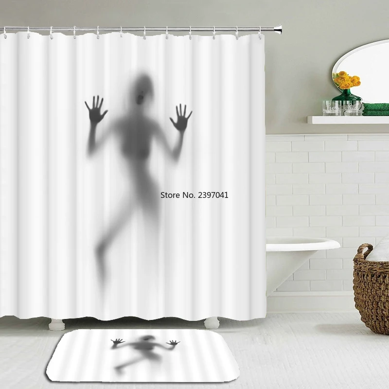 

2pc Set Sexy Shadow Woman Shower Curtains Set Bathroom Waterproof Polyester With Rectangle Non-slip Floor Mat Bath Curtain Set