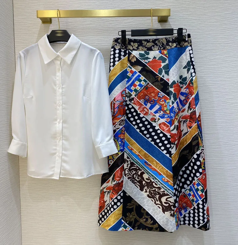 2021 runway spring summer women runway skirt set long sleeve white shirts + vintage printed skirts 2 pieces set Y386
2021 runway spring summer women runway skirt set long sleeve white shirts + vintage printed skirts 2 pieces set Y386
