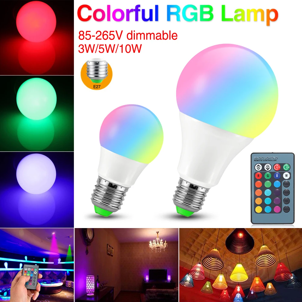 E27 LED Bulb Lights Fixture Home Decor RGB Colorful Changin Dimmable 16 Color IR RGB 3W 5W 10W Lamp with Remote Control battery
E27 LED Bulb Lights Fixture Home Decor RGB Colorful Changin Dimmable 16 Color IR RGB 3W 5W 10W Lamp with Remote Control battery