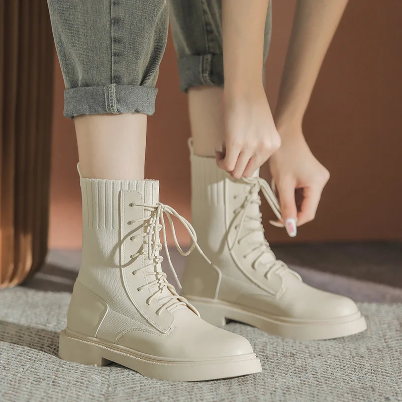White Boots Women's 2021 Autumn and Winter New Socks Boots Knitted Lace-up and Ankle Boots Women's Elasticity Was Thin Boots
White Boots Women's 2021 Autumn and Winter New Socks Boots Knitted Lace-up and Ankle Boots Women's Elasticity Was Thin Boots