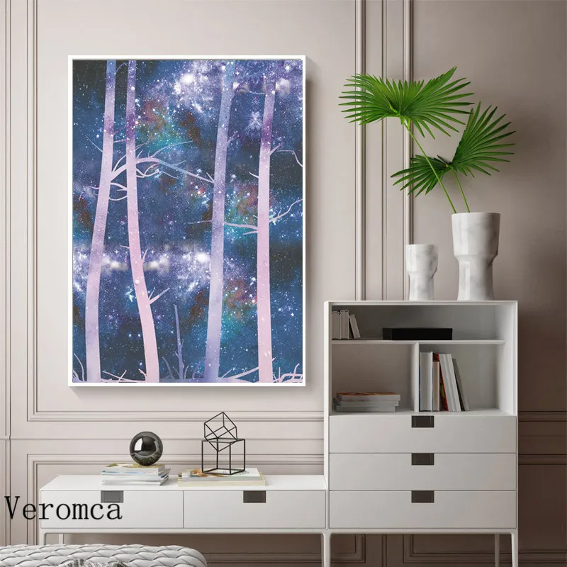 Unframed Purple Sky And Tree Landscape Oil Painting Planetary Rings Moons Purple Stars Canvas Poster Print Home Decoration 
Unframed Purple Sky And Tree Landscape Oil Painting Planetary Rings Moons Purple Stars Canvas Poster Print Home Decoration