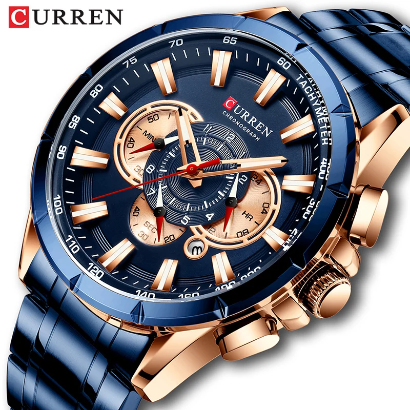 Curren Мужские часы Топ люксовый бренд большой циферблат синий кварцевые мужские
