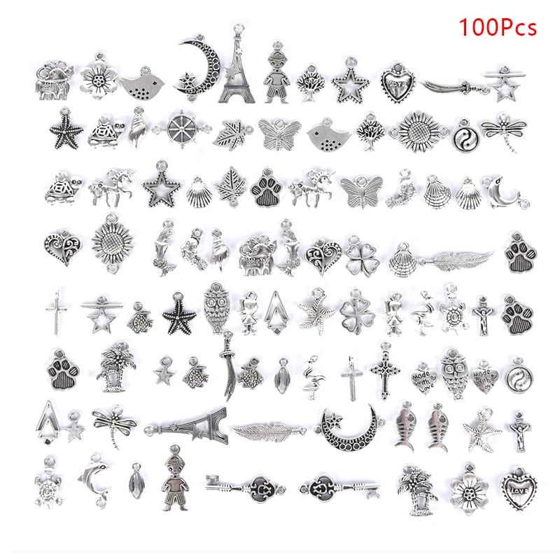 100Pcs/Set Tibetan Silver Color Mixed Style Antique Charms Pendant DIY Jewelry Making Hot
100Pcs/Set Tibetan Silver Color Mixed Style Antique Charms Pendant DIY Jewelry Making Hot