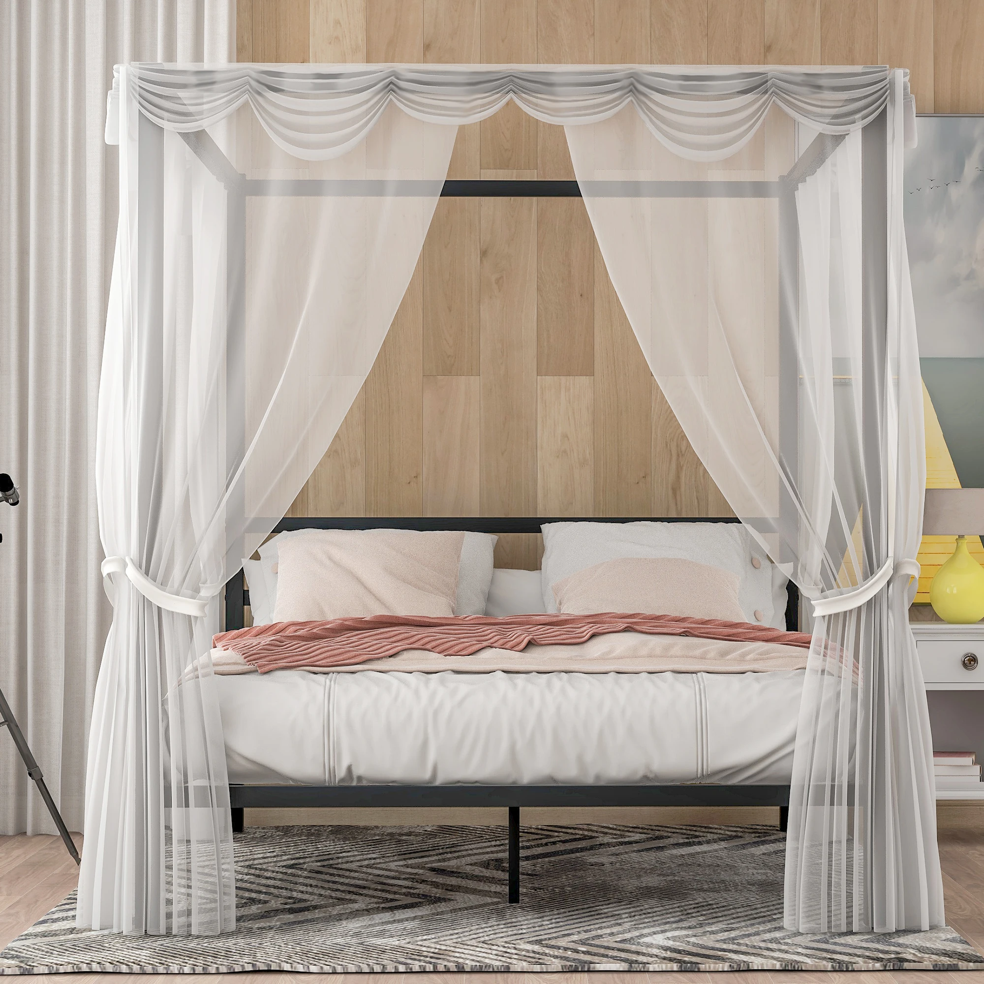 "Metal Framed Canopy Platform Bed with Built-in Headboard,No Box Spring Needed, Classic Design, Queen , Black "
"Metal Framed Canopy Platform Bed with Built-in Headboard,No Box Spring Needed, Classic Design, Queen , Black "