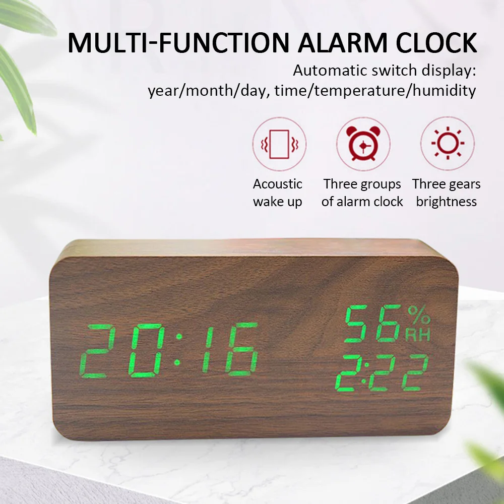 Wooden Digital LED Alarm Clock Voice Control Digital Wood Despertador USB/AAA Powered Electronic Desktop Clocks Table Clock
Wooden Digital LED Alarm Clock Voice Control Digital Wood Despertador USB/AAA Powered Electronic Desktop Clocks Table Clock