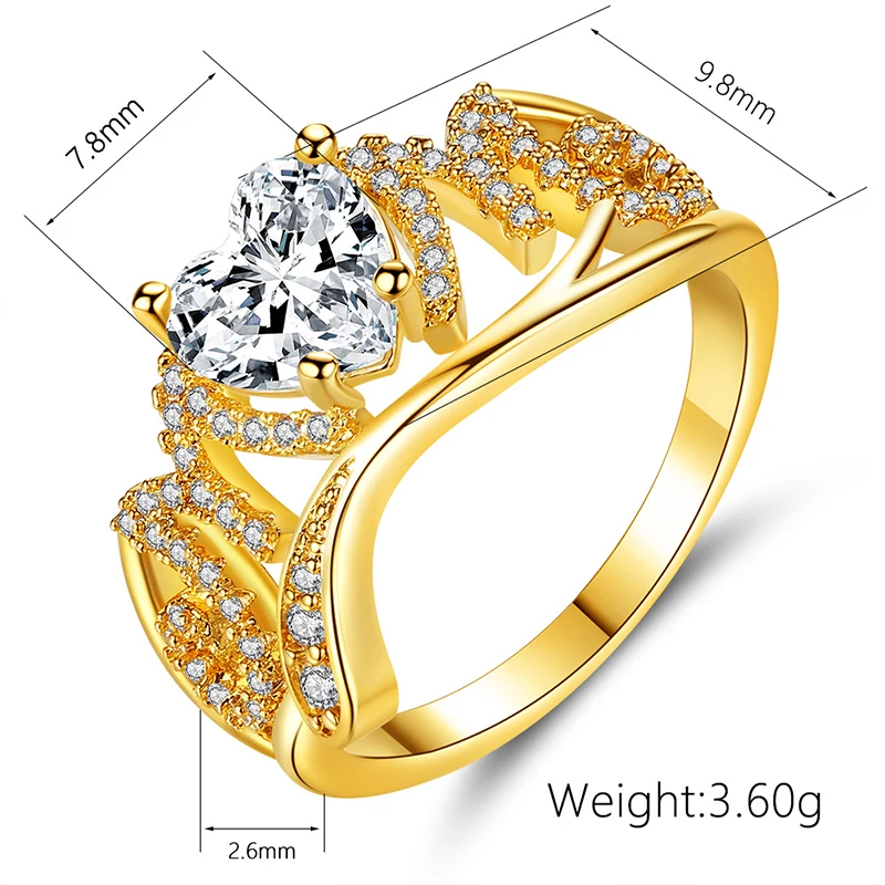 Mother's Day Heart-shaped Ring Luxury Women's Wedding Crystal Zircon Gold Fashion Lady Jewelry Gifts | Украшения и