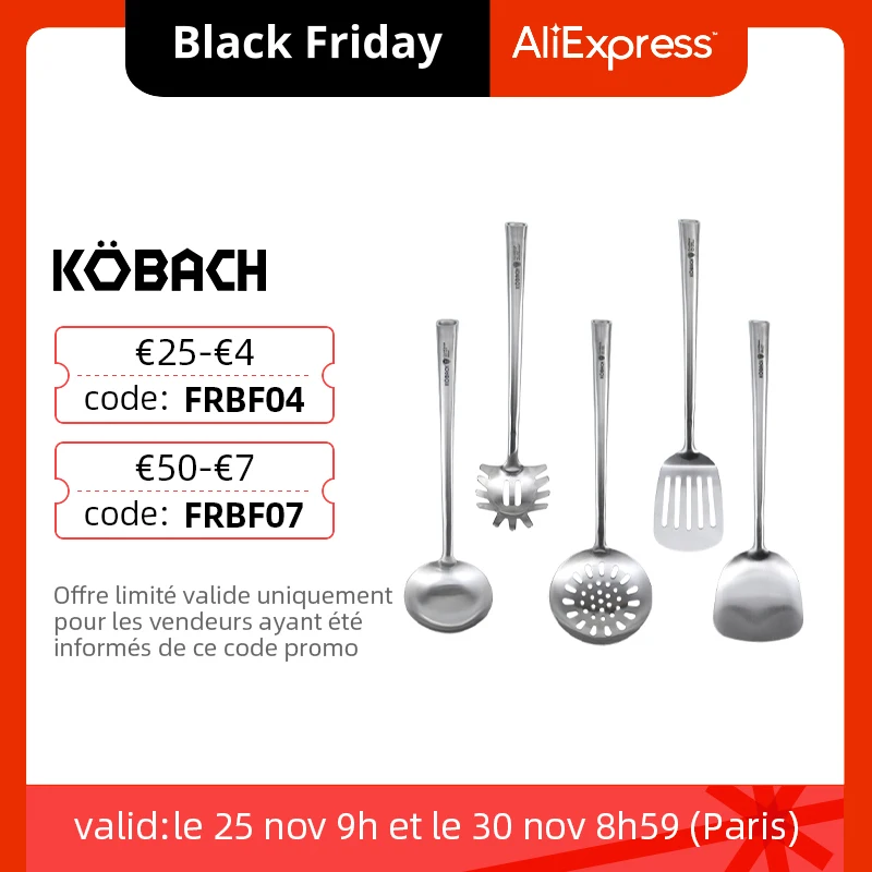 KOBACH Kitchen cooking utensils set 5-piece stainless steel cooking tools set stainless steel cooking spoon spatula
KOBACH Kitchen cooking utensils set 5-piece stainless steel cooking tools set stainless steel cooking spoon spatula