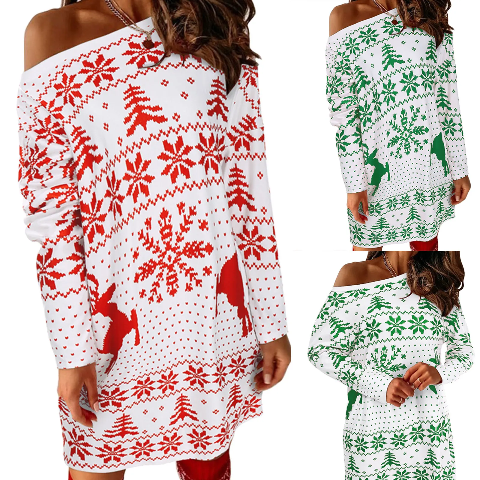 Christmas Ladies Sexy Long Sleeve Dress, Girls Temperament Elk Snowflake Printing Round Collar Knitted Short Skirt
Christmas Ladies Sexy Long Sleeve Dress, Girls Temperament Elk Snowflake Printing Round Collar Knitted Short Skirt