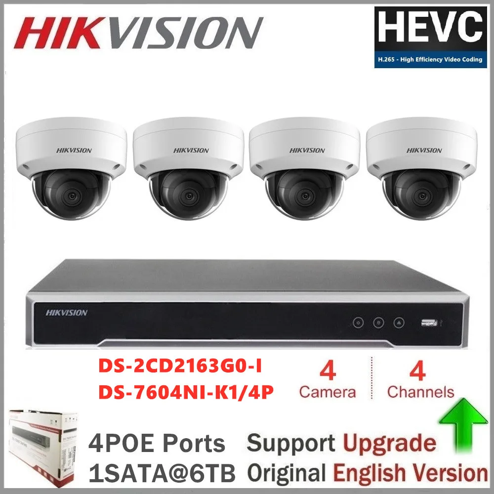

Hikvision Embedded Plug & Play 4K NVR + 6 МП ИК Фиксированная купольная IP-камера DS-2CD2163G0-I H.265 Водонепроницаемая IP67 IR 30M Hik-Connect
