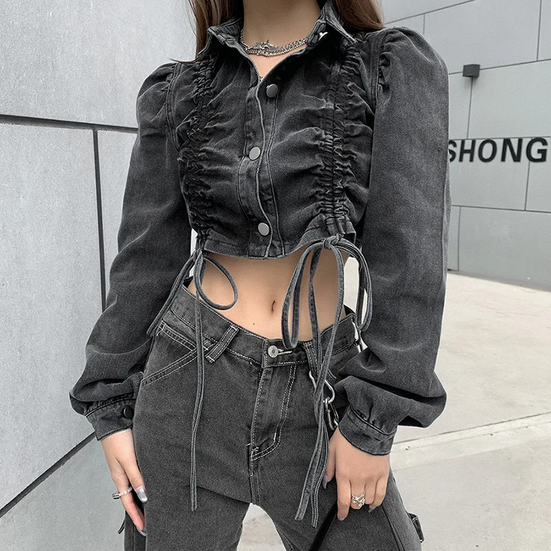 2021 Pleated Button Denim Jacket Women Spring Autumn Active Streetwear Drawstring Fashion Short Sexy Navel Short Jackets Coats
2021 Pleated Button Denim Jacket Women Spring Autumn Active Streetwear Drawstring Fashion Short Sexy Navel Short Jackets Coats