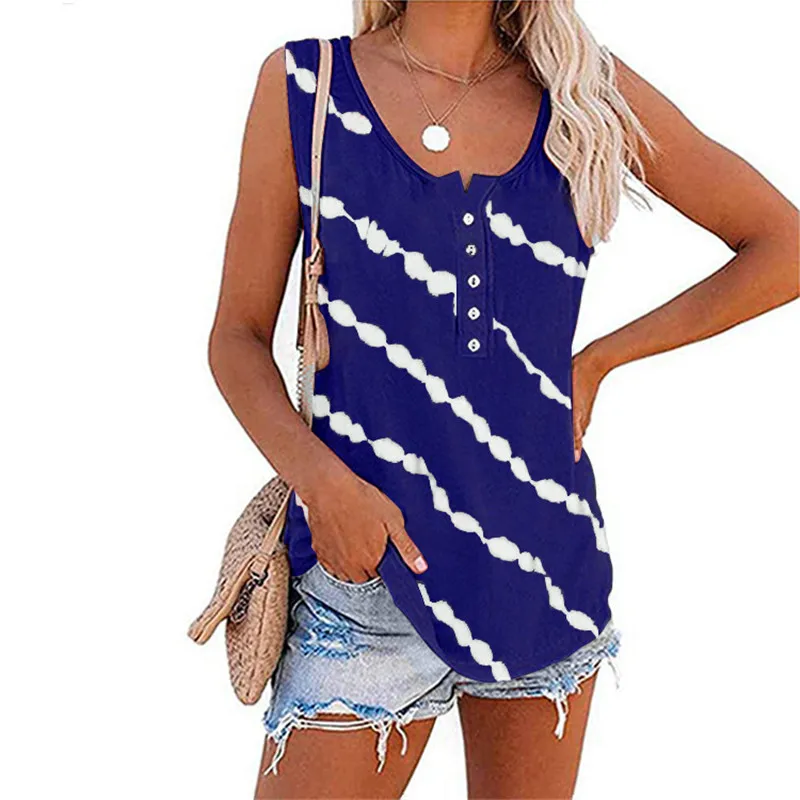 Plus Size Sleeveless Tshirt Women Casual Tie Dye Oblique Striped Loose Oversized T-shirts Tops Button Up Ladies Vest Summer Nice
Plus Size Sleeveless Tshirt Women Casual Tie Dye Oblique Striped Loose Oversized T-shirts Tops Button Up Ladies Vest Summer Nice