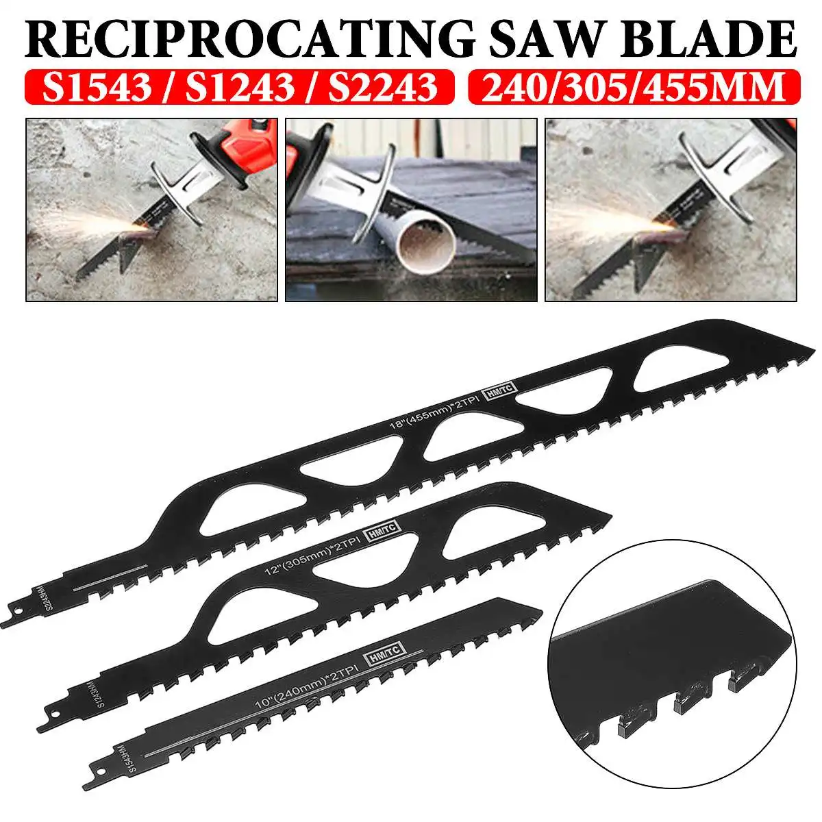 240/305/455mm Reciprocating Saw Blades Hard Alloy Saber Saw For Wood Brick Stone Metal Cutting Aerated Cement Bricks Concrete
240/305/455mm Reciprocating Saw Blades Hard Alloy Saber Saw For Wood Brick Stone Metal Cutting Aerated Cement Bricks Concrete
