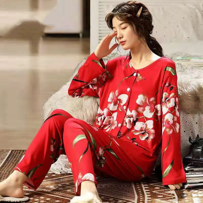 Pajamas Set Women Spring Autumn Cardigan Long Sleeve+Pants 2Piece/Set Homewear Plus Szie Polyester Home Clothes Suit
Pajamas Set Women Spring Autumn Cardigan Long Sleeve+Pants 2Piece/Set Homewear Plus Szie Polyester Home Clothes Suit