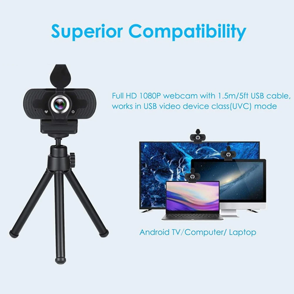USB2.0 With Privacy Cover And Tripod Video Recording Drive Free Buit-in Microphone Wide Angle PC 1080P Full HD Webcam
USB2.0 With Privacy Cover And Tripod Video Recording Drive Free Buit-in Microphone Wide Angle PC 1080P Full HD Webcam